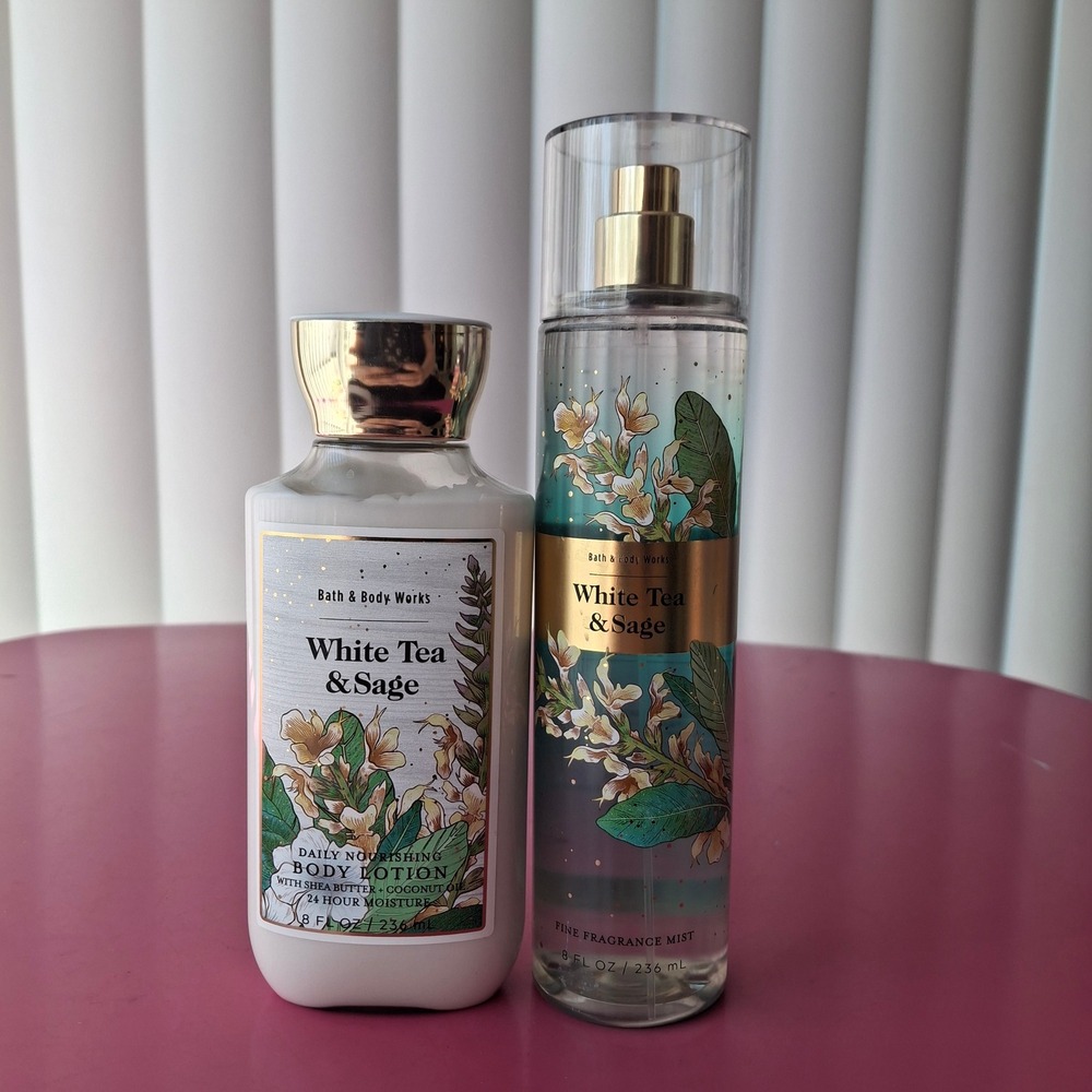 Bath & Body Works WHITE TEA & SAGE Body Lotion & Mist Set of 2 Retired